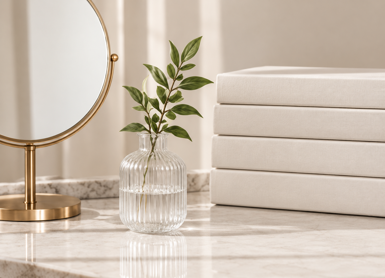 Calm, refined interior with natural decorative details