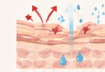 Illustration of an eczema-prone skin barrier allowing moisture to escape
