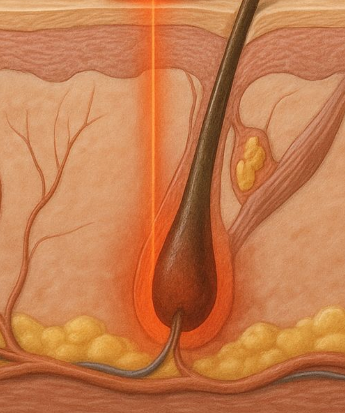 Laser energy targeting the hair follicle